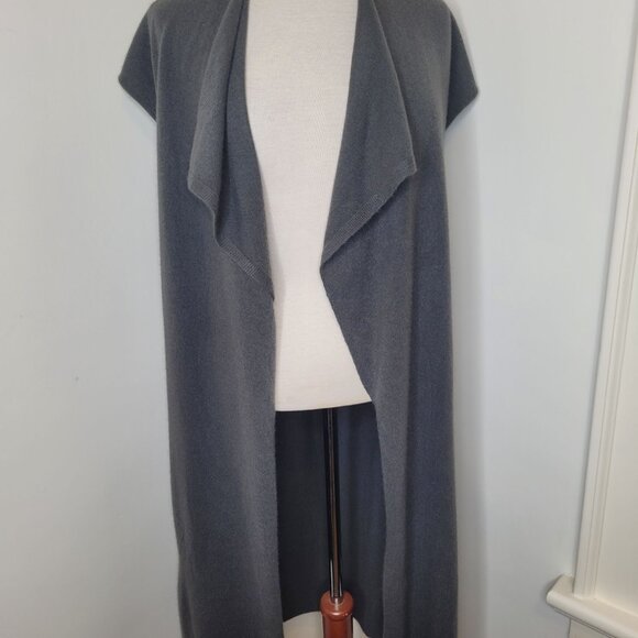 White + Warren Gray 100% Cashmere Sleeveless Open Front Long Cardigan Vest S - Picture 1 of 6